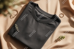 Dark grey t shirt with green leaves and gold rings Product Image 1