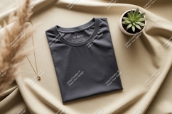 Dark grey t shirt gold necklace plant mockup clothing Product Image 1