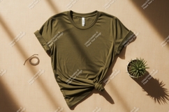 Olive green t shirt mockup with accessories image Product Image 1