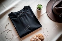 Black t shirt with accessories mockup jewelry Product Image 1