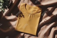 Folded yellow t-shirt with plant shadow and bracelet Product Image 1