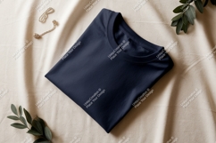 Navy blue t shirt mockup with jewelry and leaves image Product Image 1