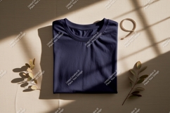 Folded navy t shirt with leaves and bracelet image Product Image 1