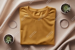 Mustard t shirt jewelry plants mockup image Product Image 1