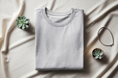 Folded grey t shirt with plants and jewelry image Product Image 1