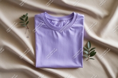 Folded lavender t shirt with leaves and necklace clothing Product Image 1