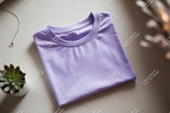 Folded lavender t shirt with succulent image Product Image 1