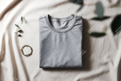 Folded grey t shirt with plant and bracelet clothing Product Image 1