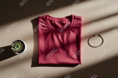 Folded magenta t shirt with succulent and bracelet Product Image 1