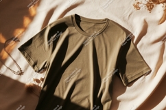 Olive green t shirt with necklace and dried flowers Product Image 1
