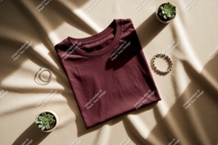 Maroon t shirt with jewelry and plants bracelet Product Image 1