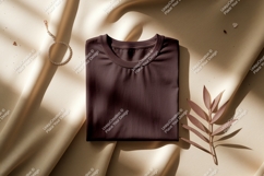 Folded maroon t shirt with jewelry and leaf Product Image 1