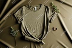 Olive green t shirt mockup with greenery image Product Image 1