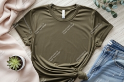 Olive green t shirt mockup with jeans image Product Image 1