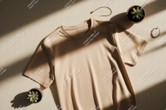 Beige t shirt with succulent plants and jewelry image Product Image 1