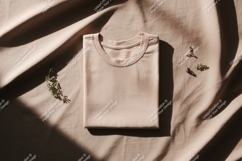 Folded beige t shirt with dried plants clothing Product Image 1