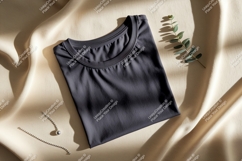 Dark gray t shirt with jewelry and plant image Product Image 1
