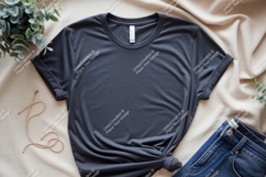 Dark gray t shirt mockup with jeans t-shirt apparel Product Image 1