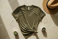 Olive green t shirt mockup with accessories image Product Image 1