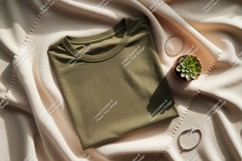 Olive green t shirt with succulent and jewelry clothing Product Image 1