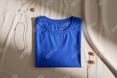 Blue shirt with necklace and dried flowers t-shirt Product Image 1