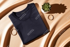 Dark blue t shirt pearl bracelets succulent plant mockup Product Image 1