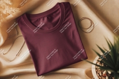 Maroon t shirt draped fabric jewelry mockup Product Image 1