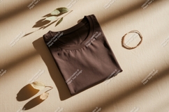 Brown t shirt with leaves and bracelet mockup Product Image 1