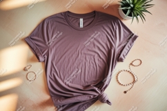 Mauve T Shirt Mockup With Jewelry t-shirt bracelets Product Image 1