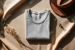 Folded grey t shirt hat dried flowers brown Product Image 1