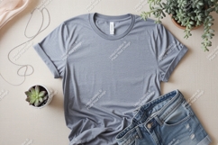 Gray t shirt denim shorts necklace plant image Product Image 1