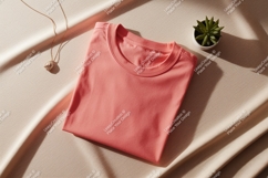 Coral tee with gold necklace and plant shirt Product Image 1