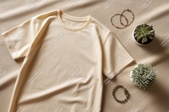 Cream t shirt with jewelry and plants bracelets Product Image 1
