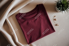 Maroon shirt draped fabric gold jewelry clothing Product Image 1
