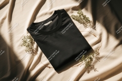 Dark grey t shirt with delicate floral accents folded Product Image 1