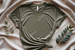 Olive green t shirt gold necklace image Product Image 1