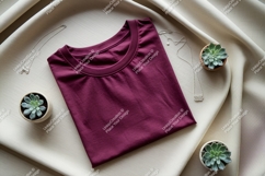 Deep red t shirt with succulents and necklaces mockup Product Image 1