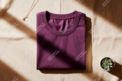 Folded plum t shirt with necklace and plant image Product Image 1