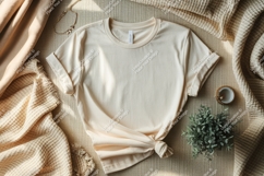 Cream t shirt draped with necklace and plant clothing Product Image 1