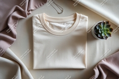 Creamy t shirt draped fabric succulent mockup Product Image 1