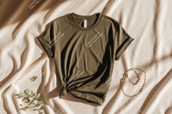 Olive green t shirt mockup with natural light clothing Product Image 1