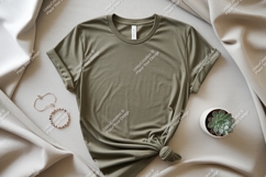 Olive green t shirt mockup with bracelets and succulent Product Image 1