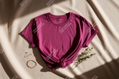 Magenta t-shirt with rolled sleeves and knot clothing Product Image 1