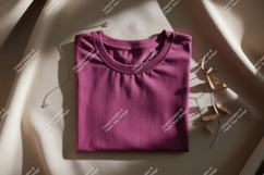 Magenta t-shirt with silver necklace and dried plant Product Image 1