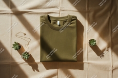 Olive green t shirt with succulent plants and necklace Product Image 1