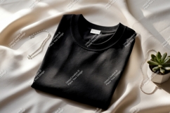 Black shirt draped on silk jewelry Product Image 1