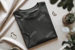 Folded charcoal t shirt with jewelry and plants Product Image 1