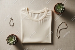 Cream t shirt gold bracelet succulent plant folded Product Image 1