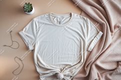 Cream t shirt draped fabric mockup t-shirt Product Image 1