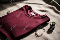 Maroon t shirt jewelry plant folded Product Image 1